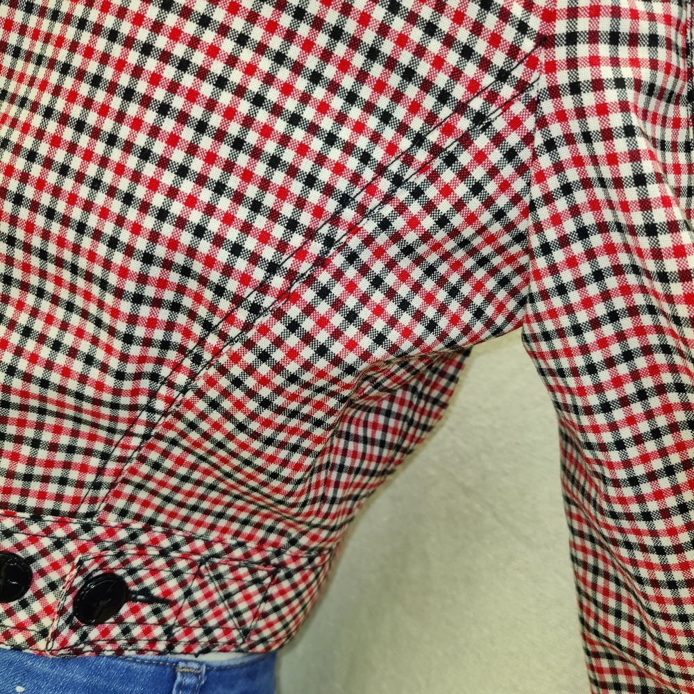 Georgiou Studio Red Black White Check Pattern Cropped Jacket - Size 4 - Picture 8 of 11